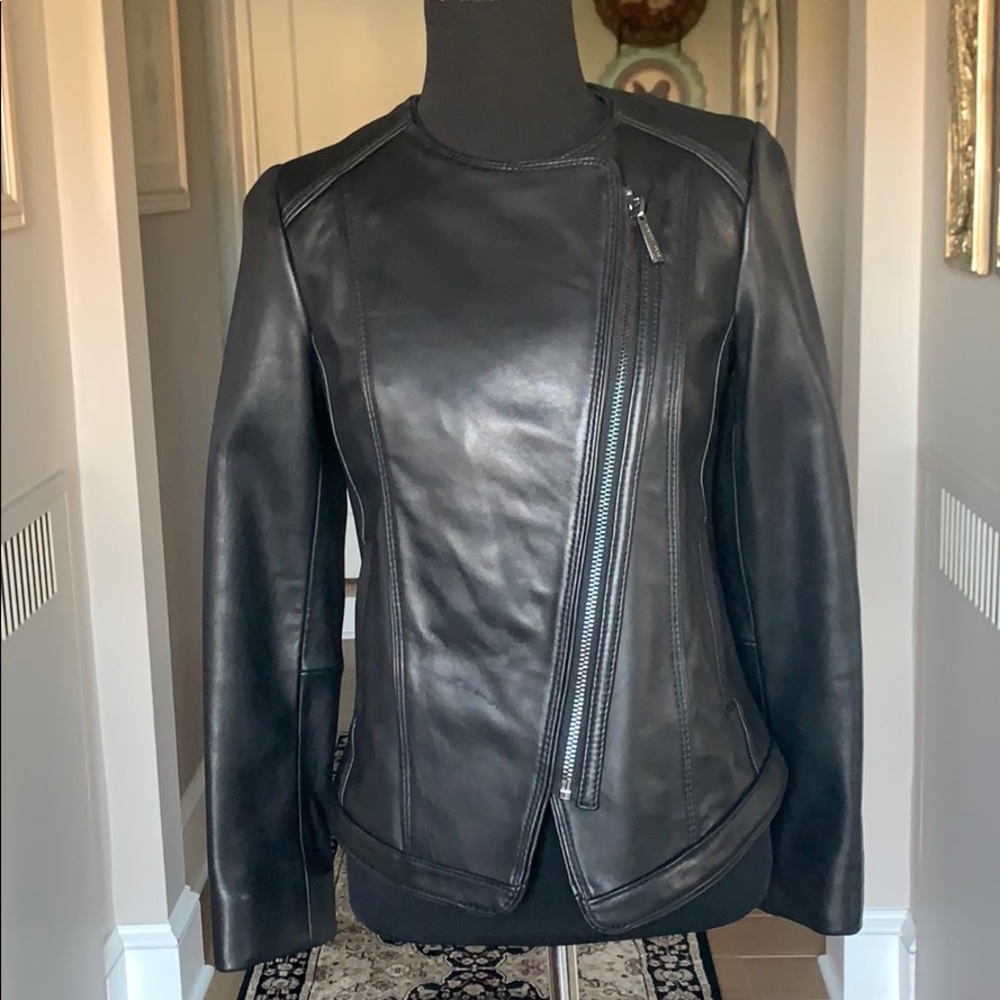 NWOT Michael Kors Black Leather Jacket - Picture 2 of 7